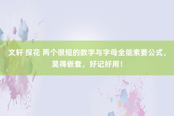 文轩 探花 两个很短的数字与字母全能索要公式，莫得嵌套，好记好用！